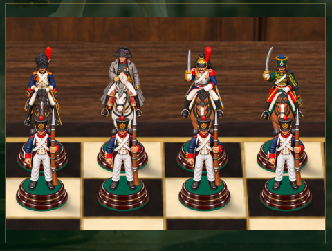 Napoleonic cavalry and infantry figures on a chessboard